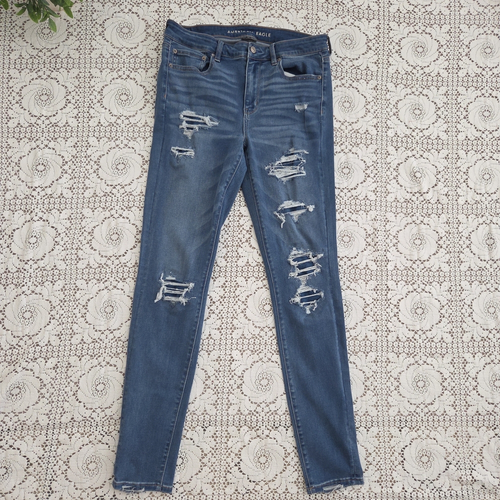 American Eagle Outfitters Blue Distressed  Jeggings Size 12 - Picture 4 of 8